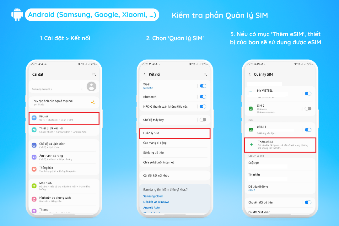 eSim Thái Lan 100GB + Gọi 10 ngày 5 android ktra co ho tro esim